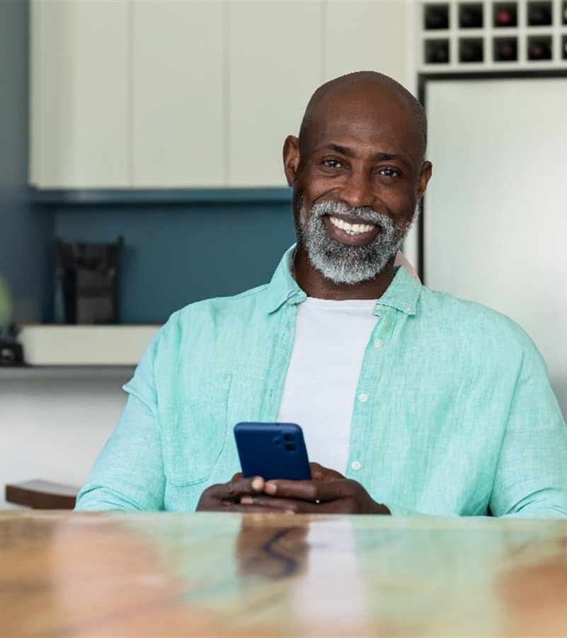 Customer using a phone at home